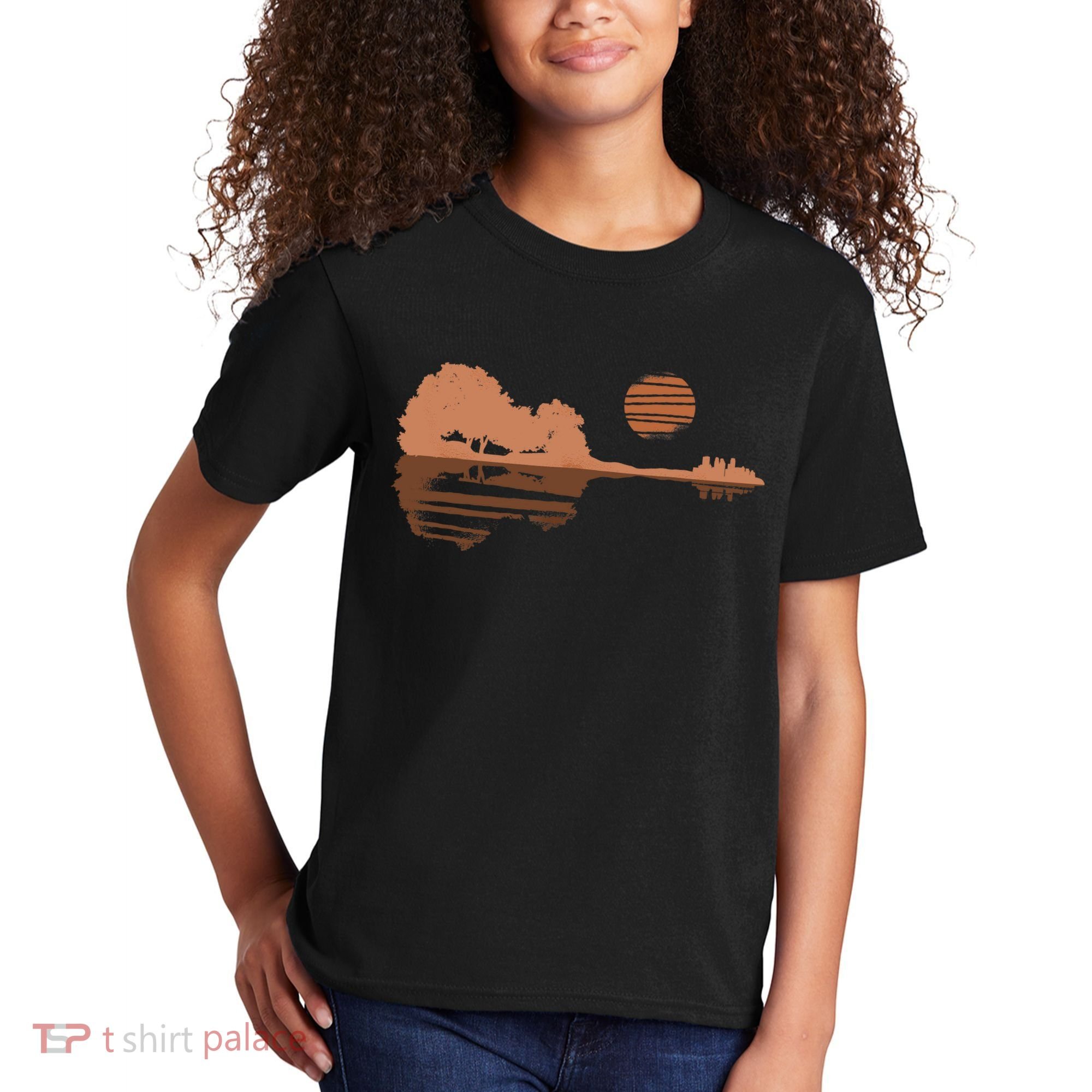 Guitar Lake Shadow Black History BLM Musician Guitarist Kids T-Shirt
