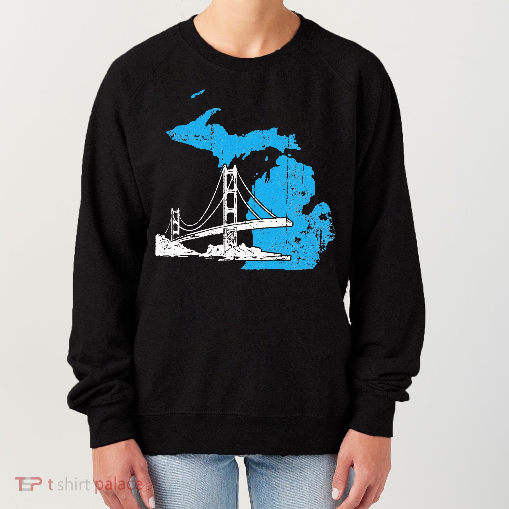 Great Lakes Shaped  Summer Michigan Mackinac Bridge Women's Sweatshirt