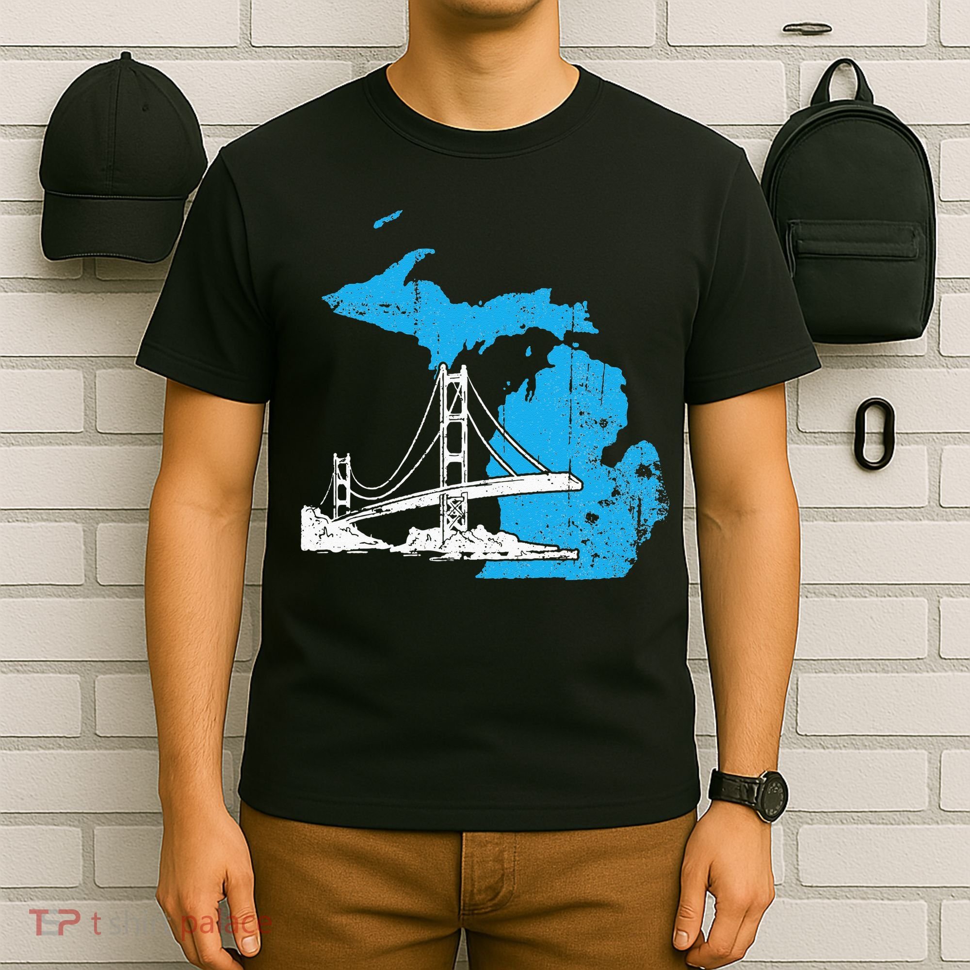 Great Lakes Shaped  Summer Michigan Mackinac Bridge T-Shirt