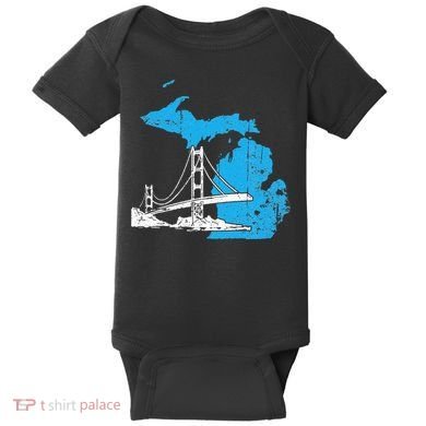 Great Lakes Shaped  Summer Michigan Mackinac Bridge Baby Bodysuit