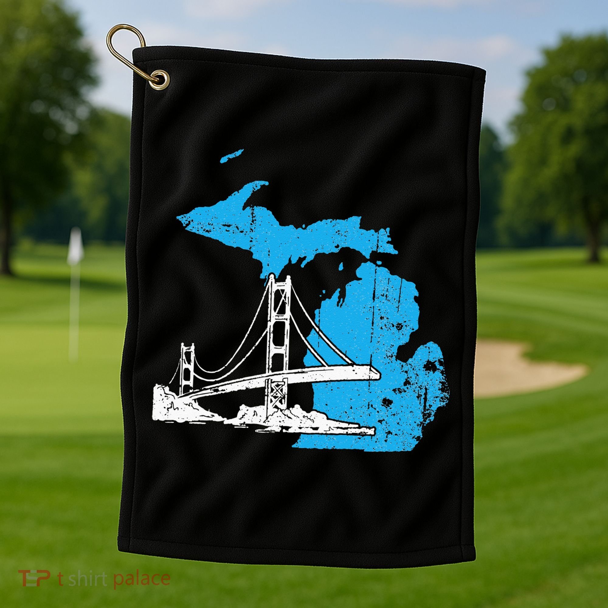 Great Lakes Shaped  Summer Michigan Mackinac Bridge Golf Towel