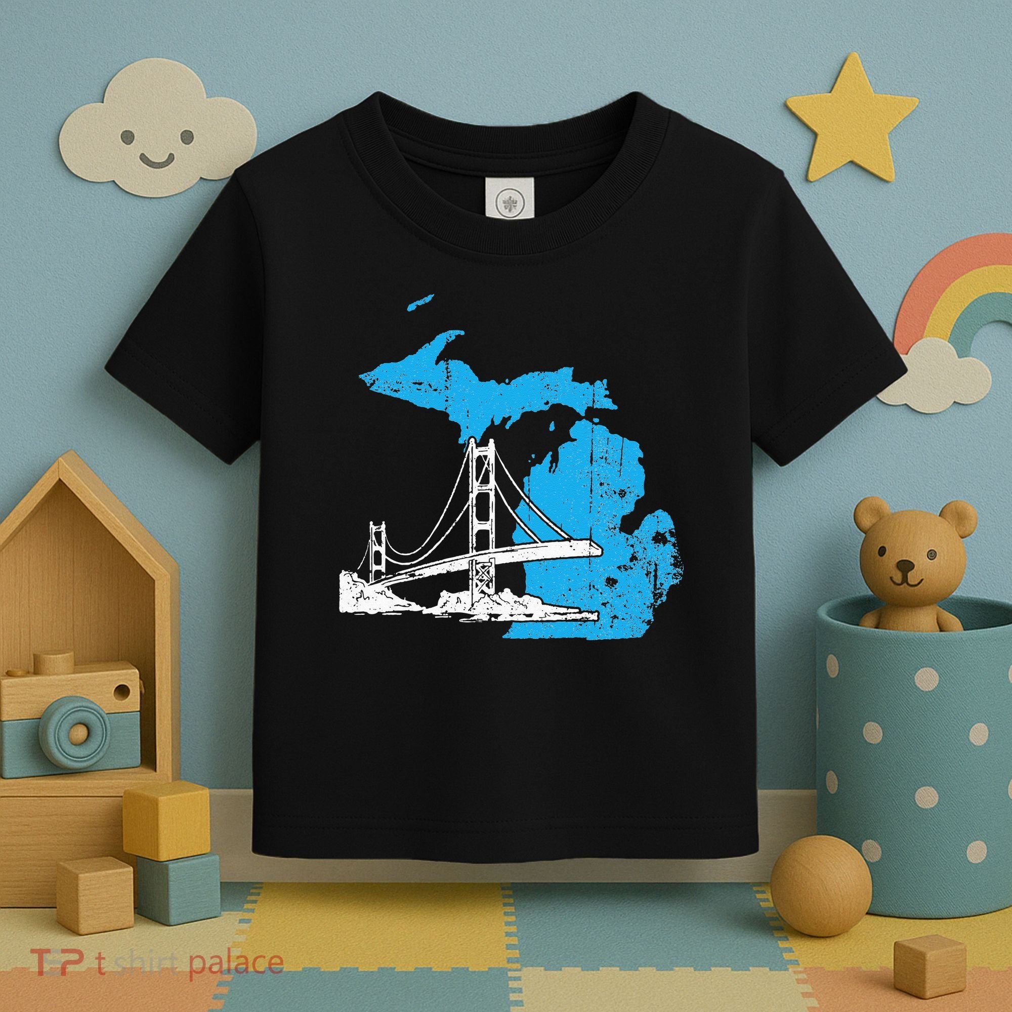 Great Lakes Shaped  Summer Michigan Mackinac Bridge Toddler T-Shirt
