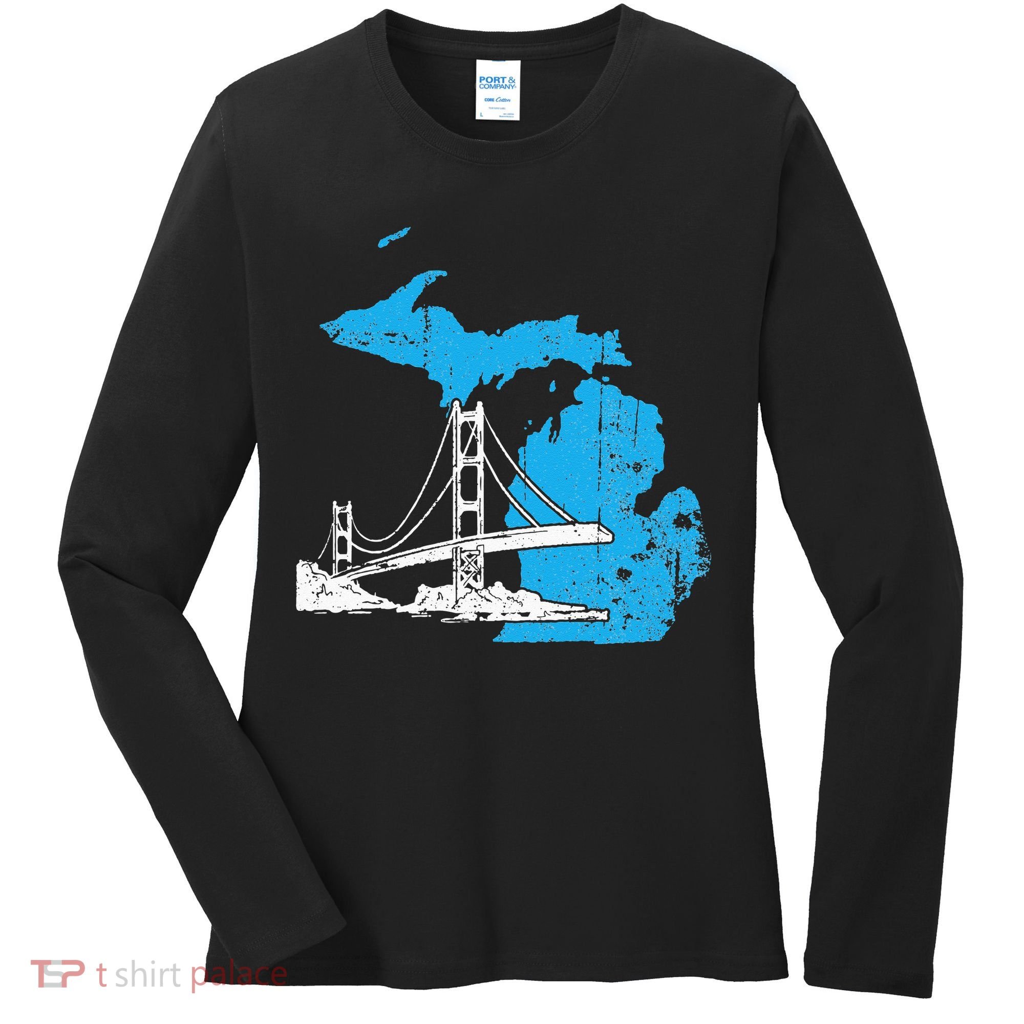 Great Lakes Shaped  Summer Michigan Mackinac Bridge Women's Long Sleeve Shirt