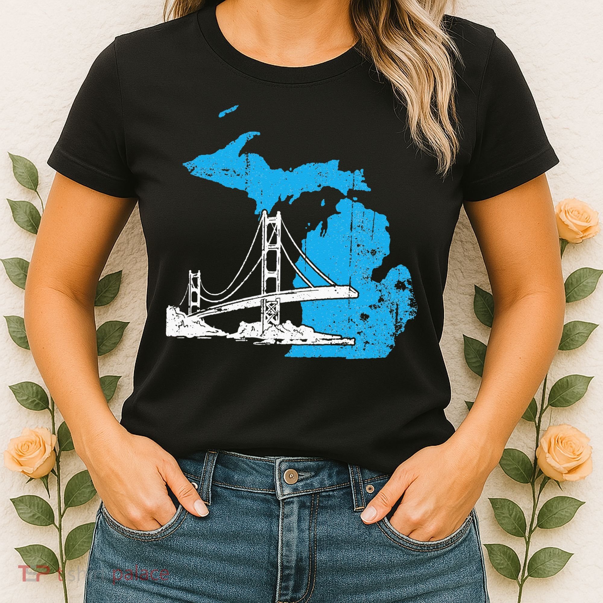 Great Lakes Shaped  Summer Michigan Mackinac Bridge Women's T-Shirt
