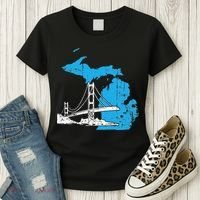Great Lakes Shaped  Summer Michigan Mackinac Bridge Women's T-Shirt thumb 3