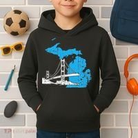 Great Lakes Shaped  Summer Michigan Mackinac Bridge Kids Hoodie thumb 2