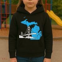 Great Lakes Shaped  Summer Michigan Mackinac Bridge Kids Hoodie thumb 3