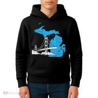 Great Lakes Shaped  Summer Michigan Mackinac Bridge Kids Hoodie thumb 4