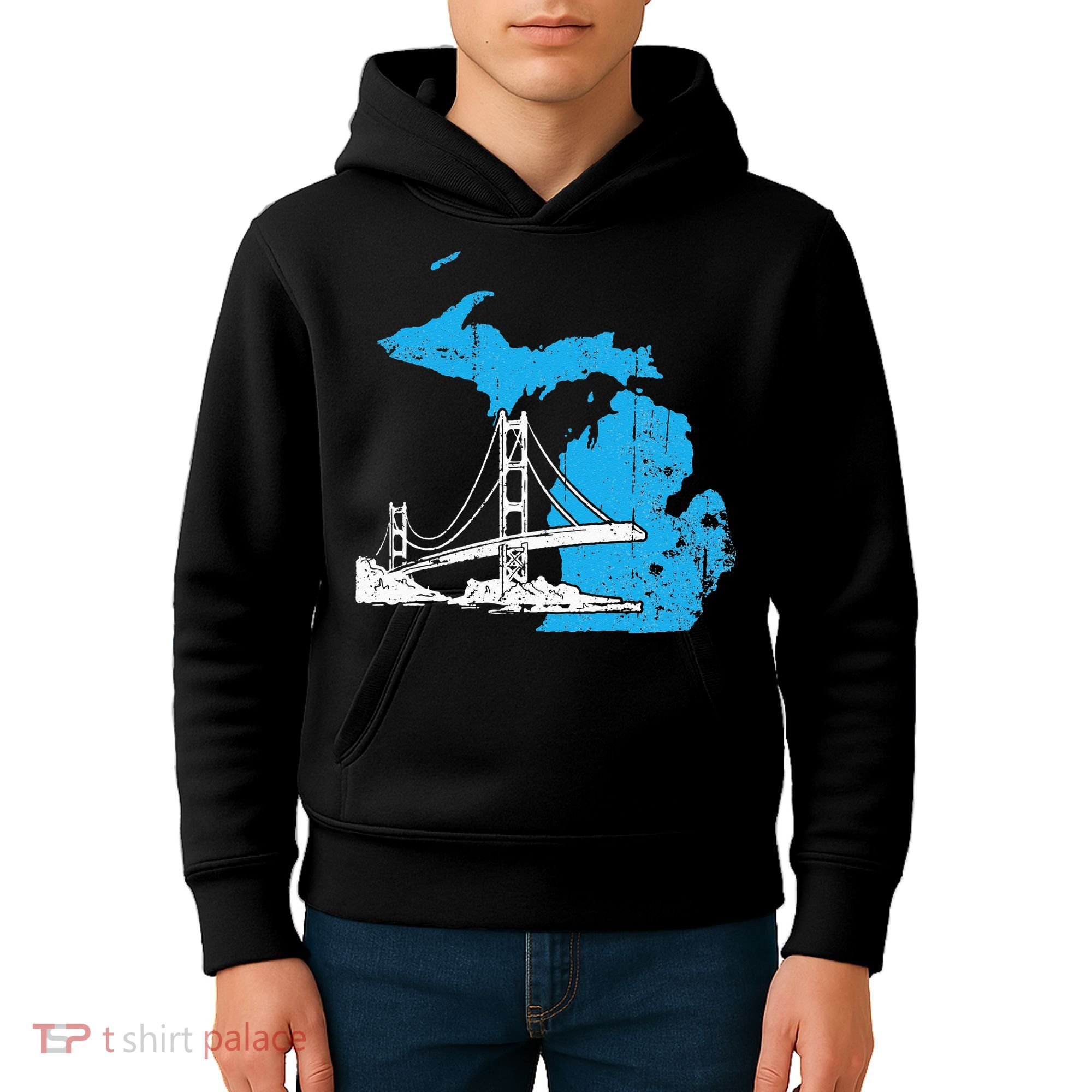 Great Lakes Shaped  Summer Michigan Mackinac Bridge Kids Hoodie
