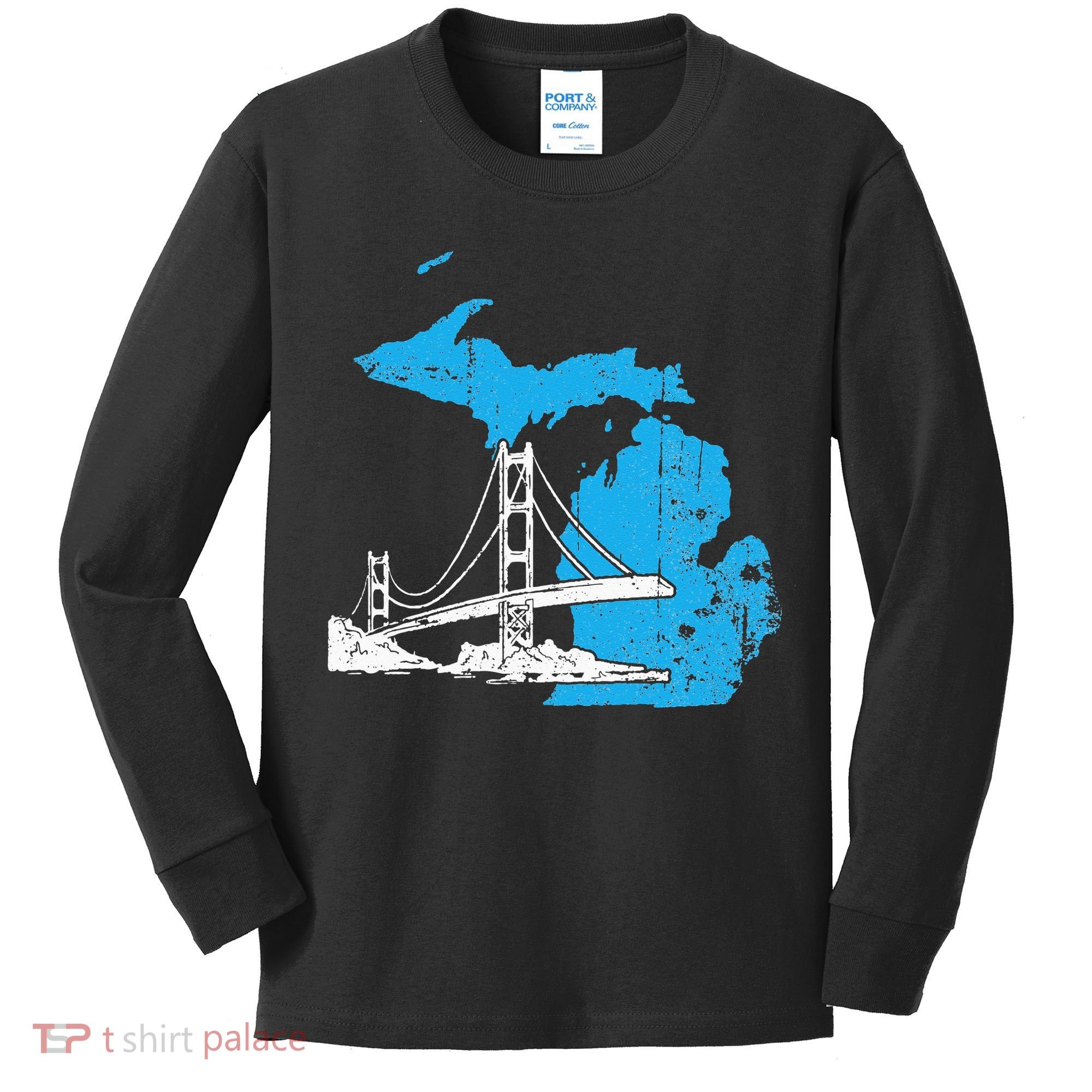 Great Lakes Shaped  Summer Michigan Mackinac Bridge Kids Long Sleeve Shirt