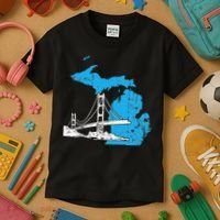 Great Lakes Shaped  Summer Michigan Mackinac Bridge Kids T-Shirt thumb 3