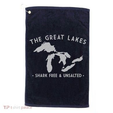 Great Lakes Shark Free And Unsalted Funny Vintage Golf Towel