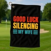 Good Luck Silencing My Wife Golf Towel thumb 1