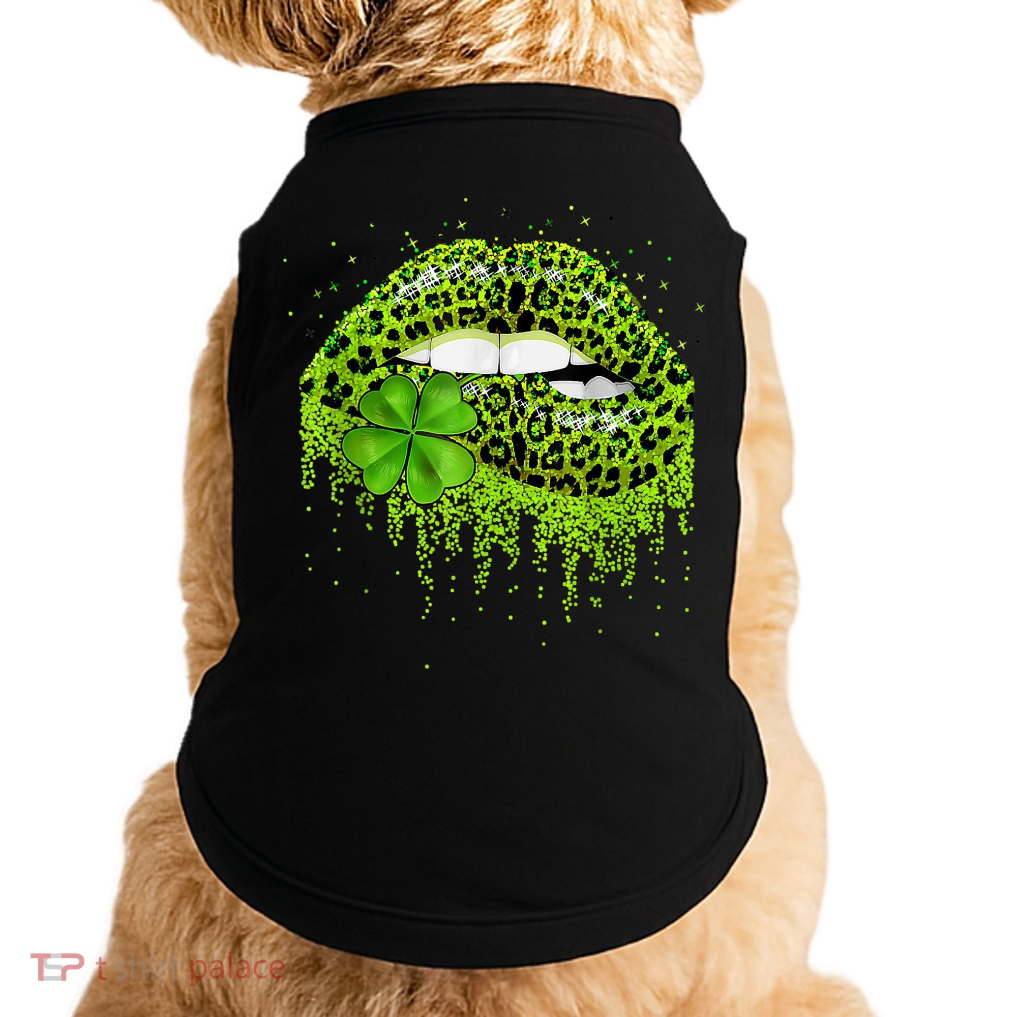 Green Lips Sexy Irish Leopard Shamrock St Patricks Day Doggie Tank