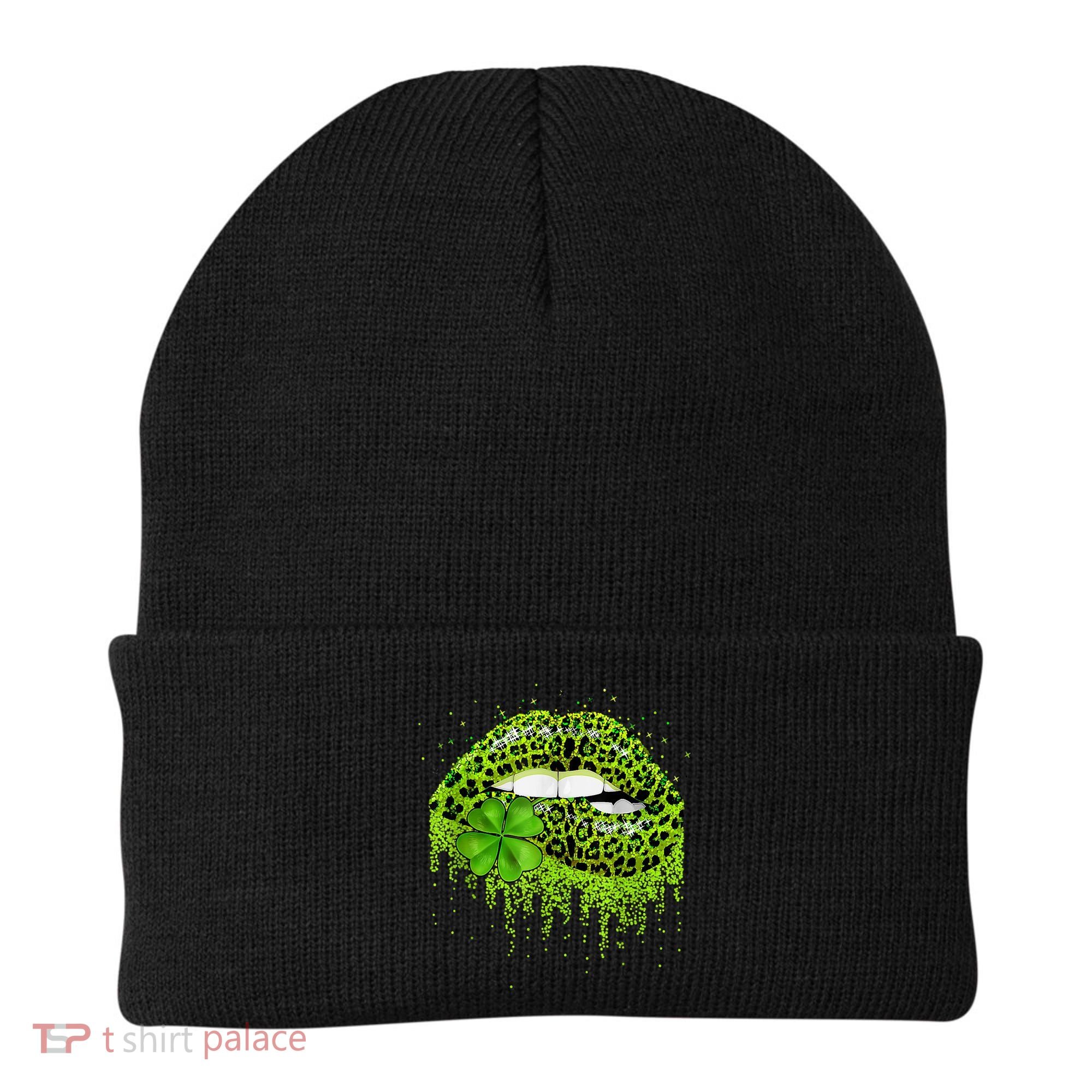 Green Lips Sexy Irish Leopard Shamrock St Patricks Day Beanie