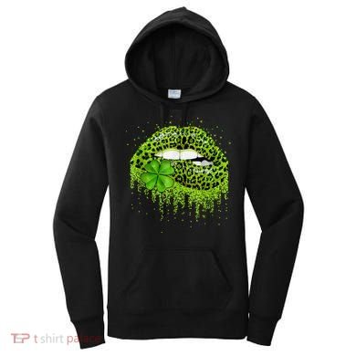 Green Lips Sexy Irish Leopard Shamrock St Patricks Day Women's Hoodie