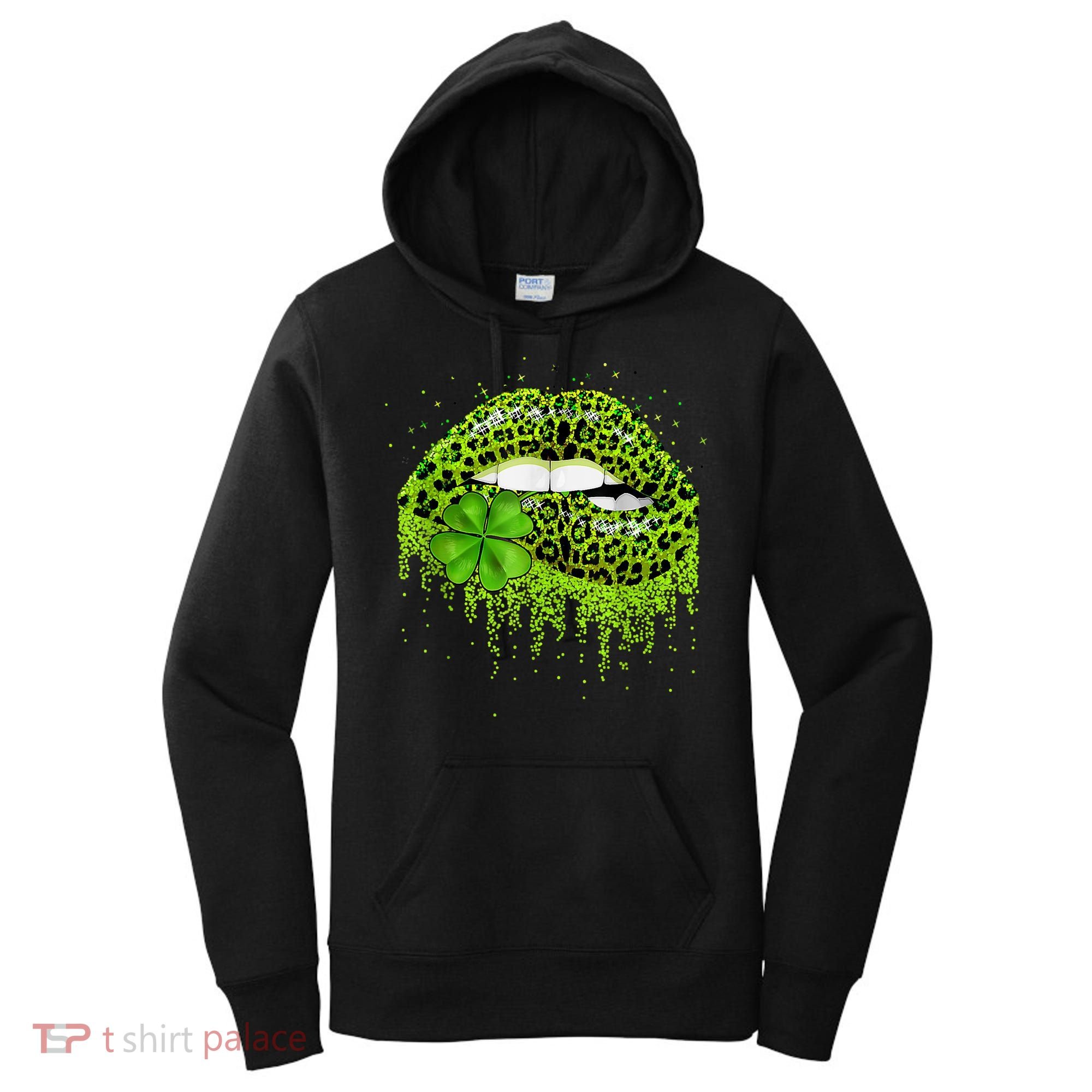 Green Lips Sexy Irish Leopard Shamrock St Patricks Day Women's Hoodie