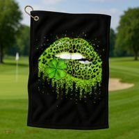Green Lips Sexy Irish Leopard Shamrock St Patricks Day Golf Towel thumb 1