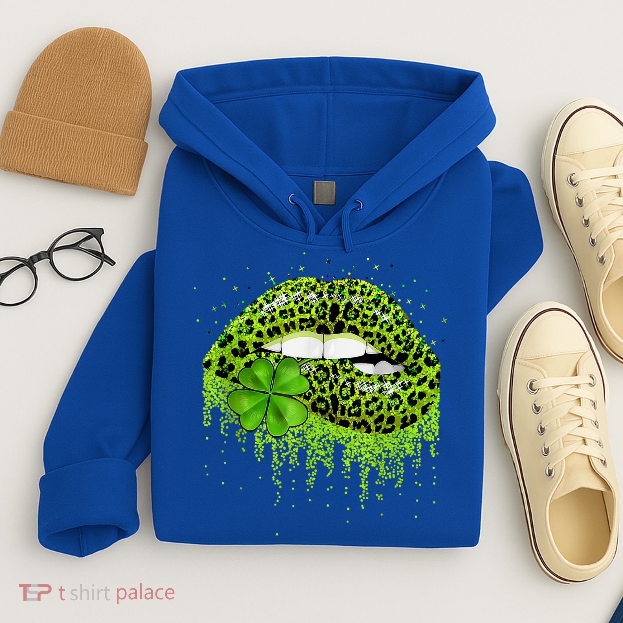 Green Lips Sexy Irish Leopard Shamrock St Patricks Day Hoodie