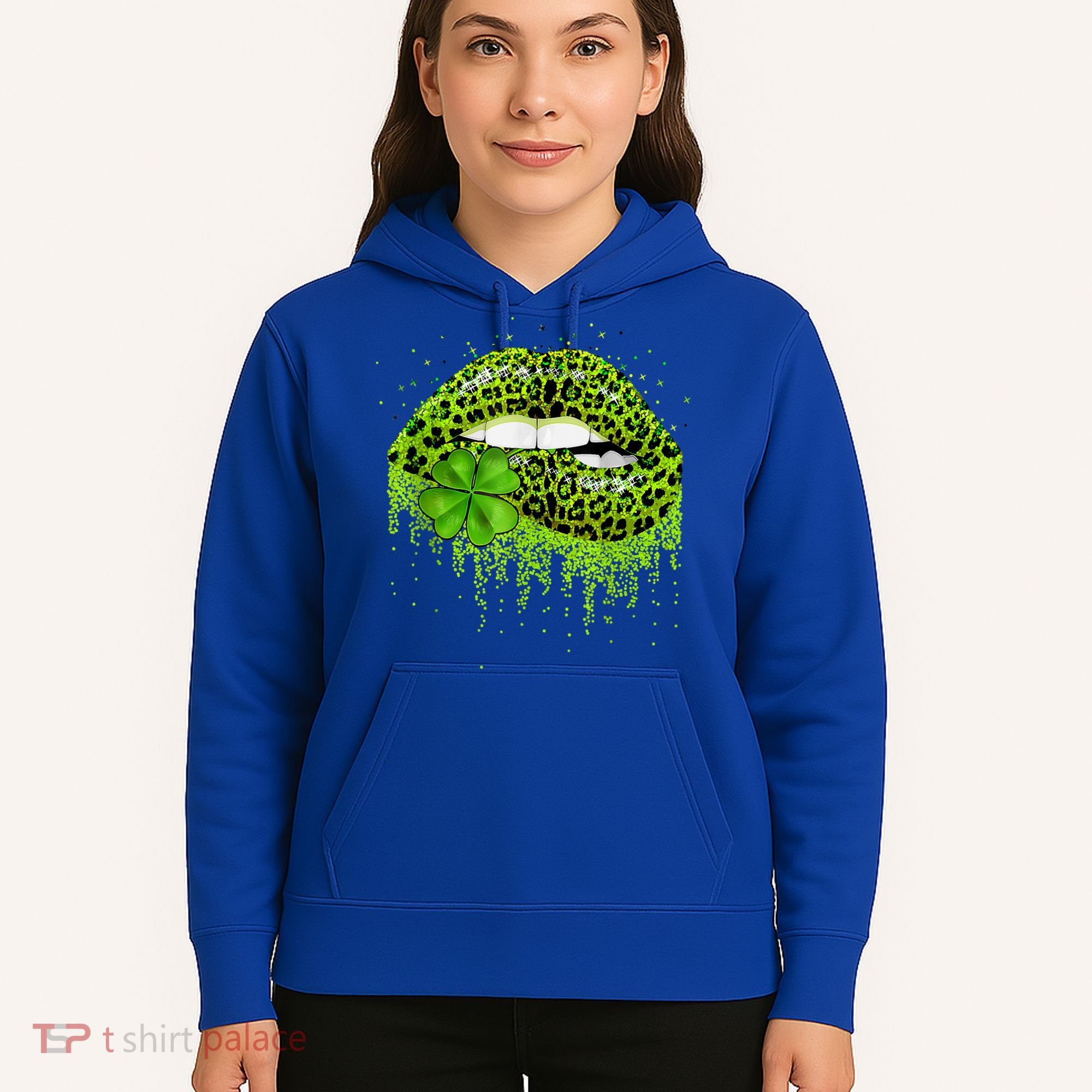 Green Lips Sexy Irish Leopard Shamrock St Patricks Day Hoodie