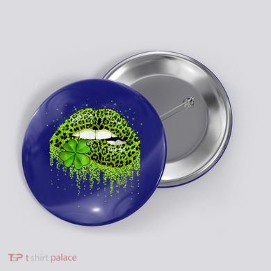 Green Lips Sexy Irish Leopard Shamrock St Patricks Day Button