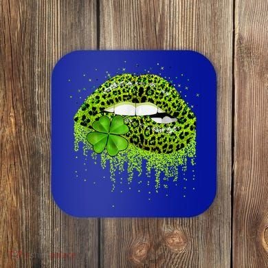 Green Lips Sexy Irish Leopard Shamrock St Patricks Day Coaster
