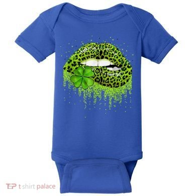 Green Lips Sexy Irish Leopard Shamrock St Patricks Day Baby Bodysuit