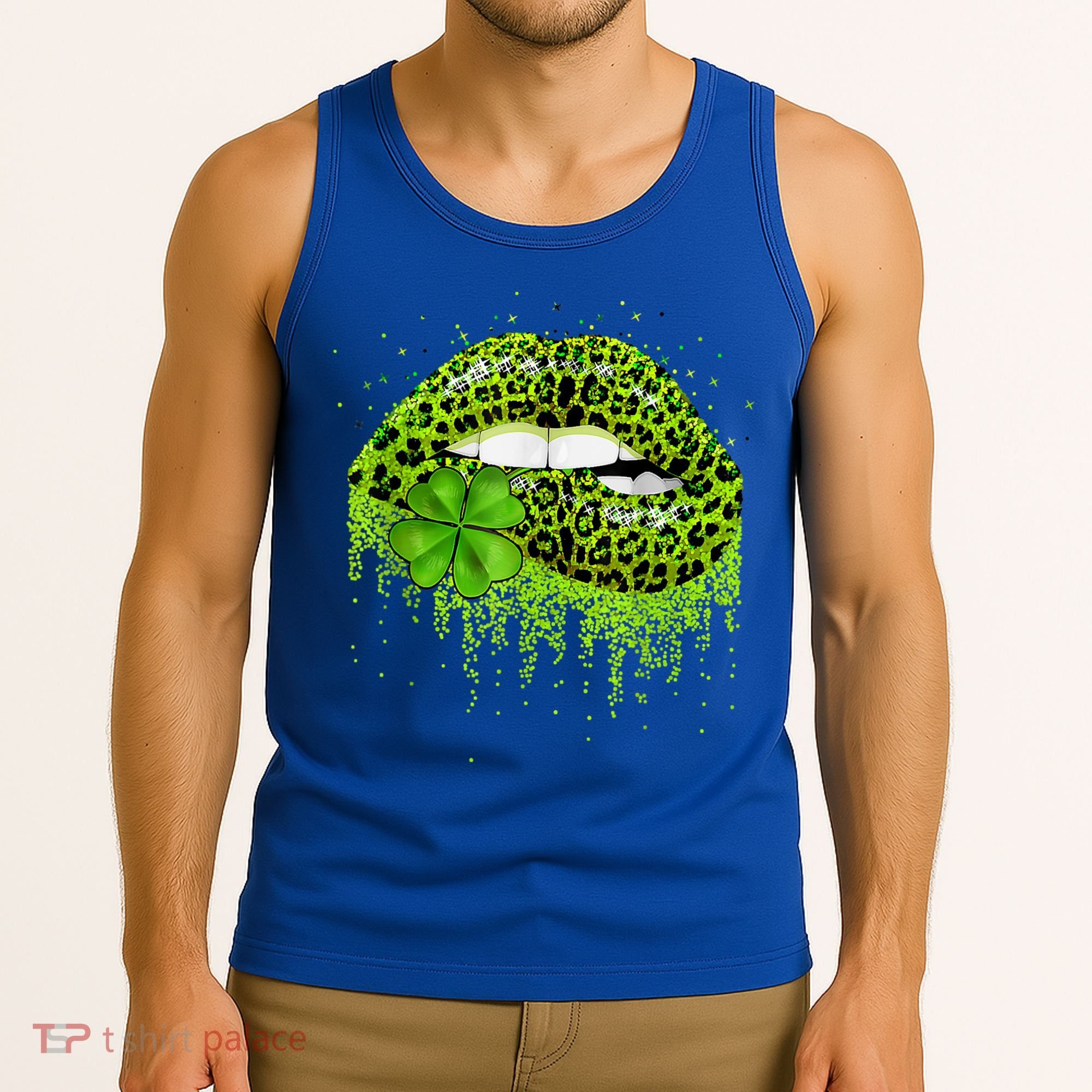 Green Lips Sexy Irish Leopard Shamrock St Patricks Day Tank Top