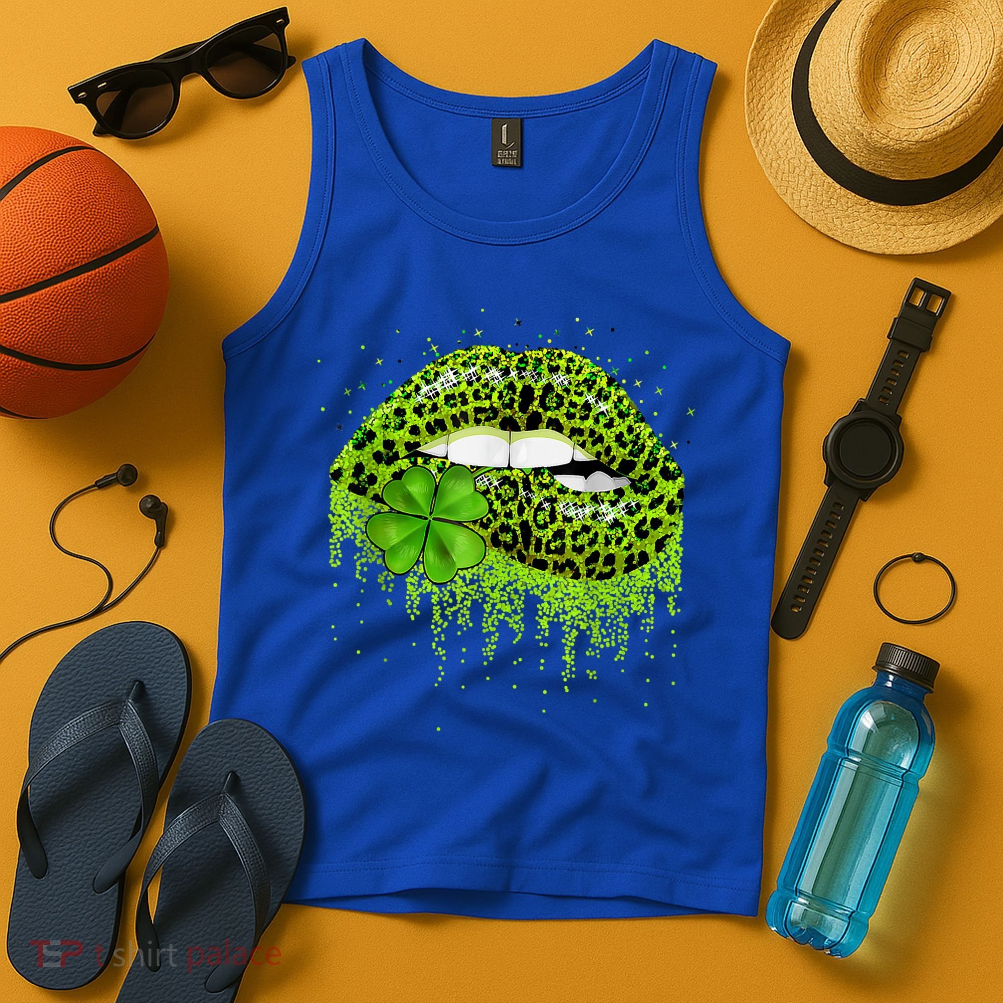 Green Lips Sexy Irish Leopard Shamrock St Patricks Day Tank Top