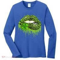 Green Lips Sexy Irish Leopard Shamrock St Patricks Day Women's Long Sleeve Shirt thumb 0