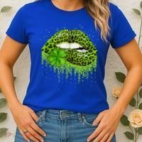 Green Lips Sexy Irish Leopard Shamrock St Patricks Day Women's T-Shirt thumb 2