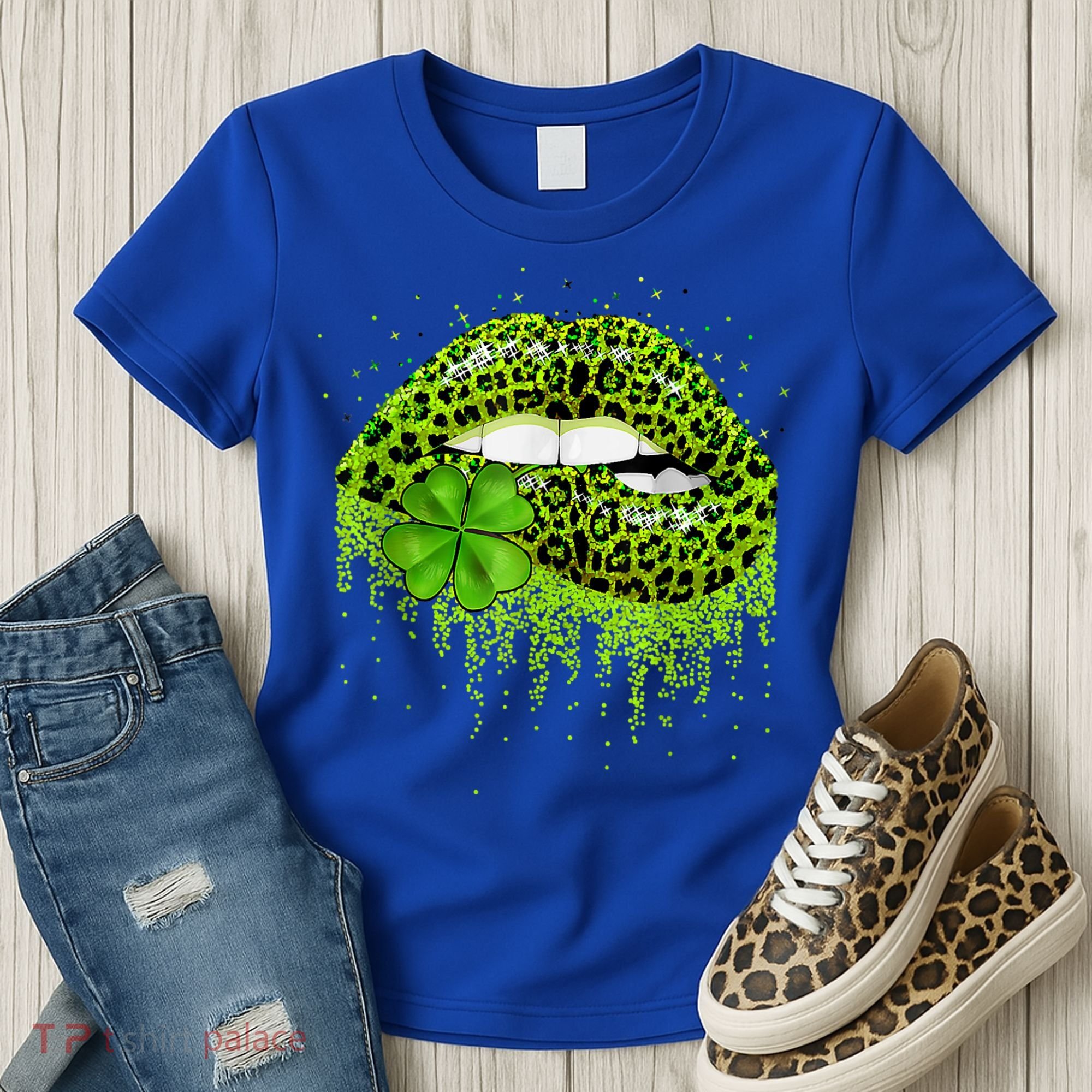 Green Lips Sexy Irish Leopard Shamrock St Patricks Day Women's T-Shirt
