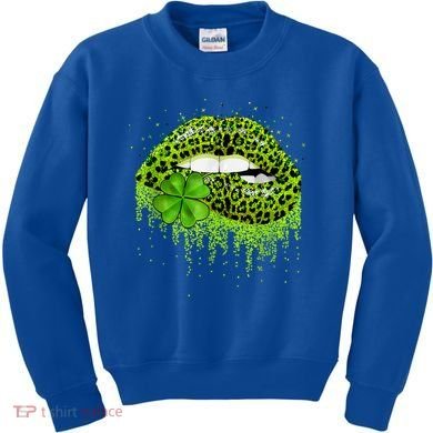 Green Lips Sexy Irish Leopard Shamrock St Patricks Day Kids Sweatshirt