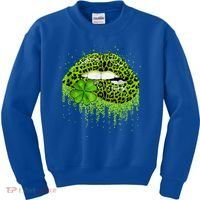 Green Lips Sexy Irish Leopard Shamrock St Patricks Day Kids Sweatshirt thumb 0