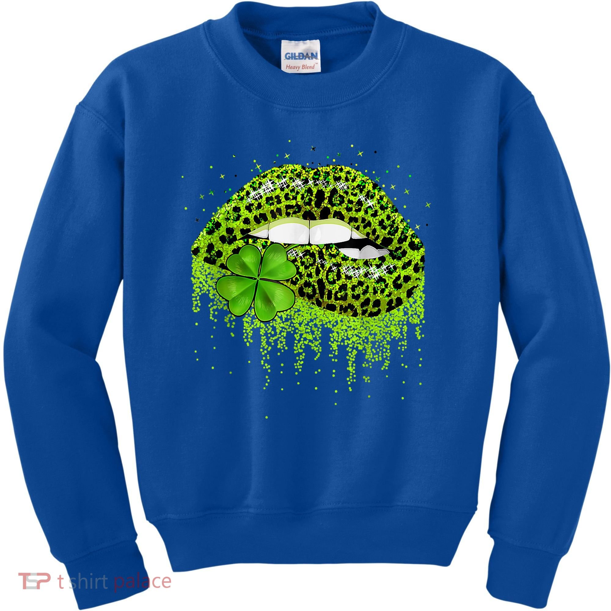 Green Lips Sexy Irish Leopard Shamrock St Patricks Day Kids Sweatshirt