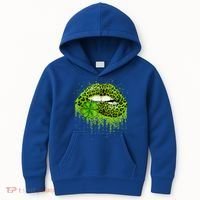 Green Lips Sexy Irish Leopard Shamrock St Patricks Day Kids Hoodie thumb 0