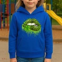 Green Lips Sexy Irish Leopard Shamrock St Patricks Day Kids Hoodie thumb 3