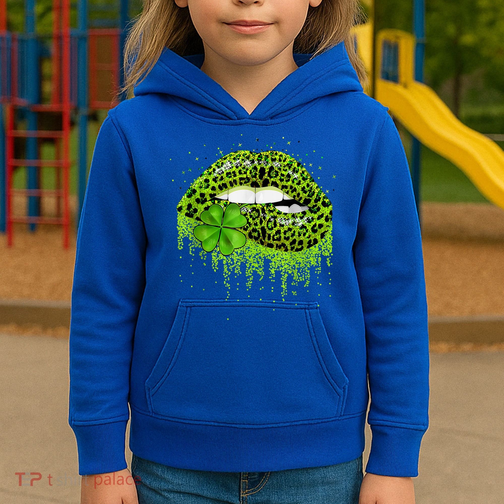 Green Lips Sexy Irish Leopard Shamrock St Patricks Day Kids Hoodie