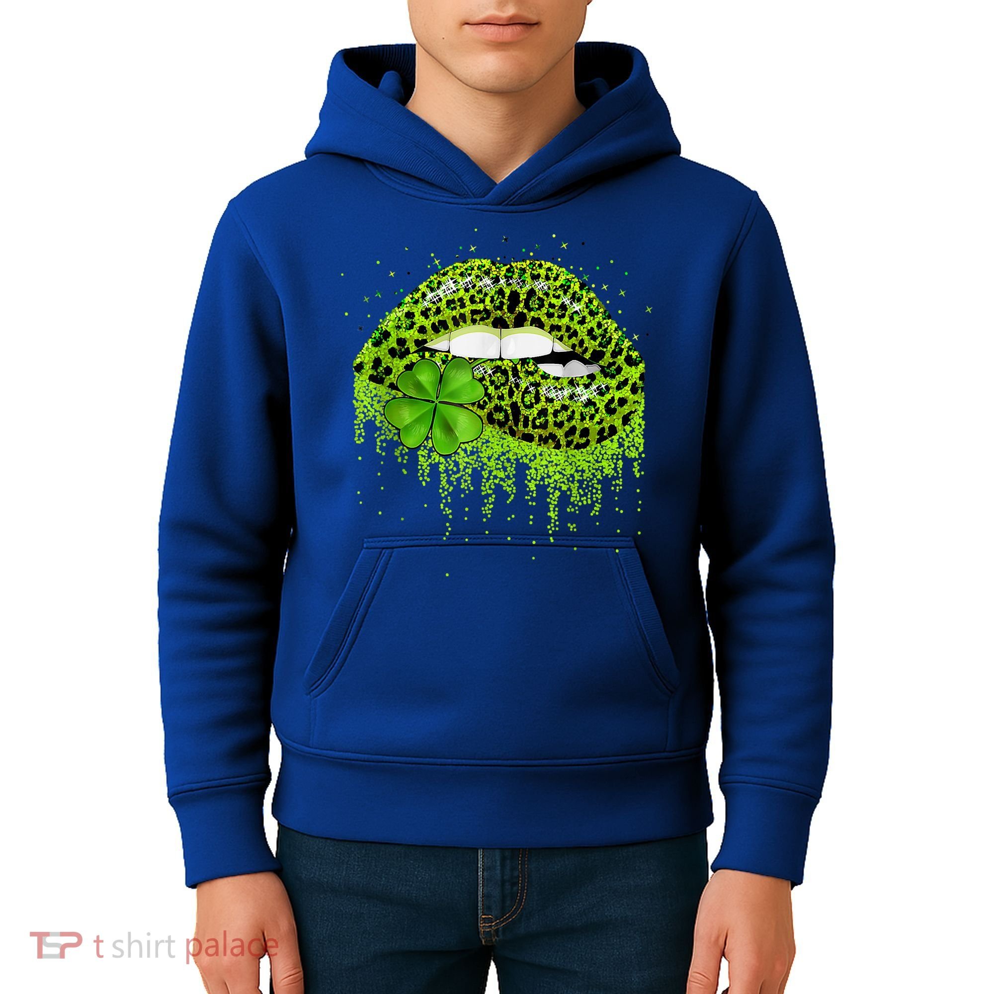Green Lips Sexy Irish Leopard Shamrock St Patricks Day Kids Hoodie