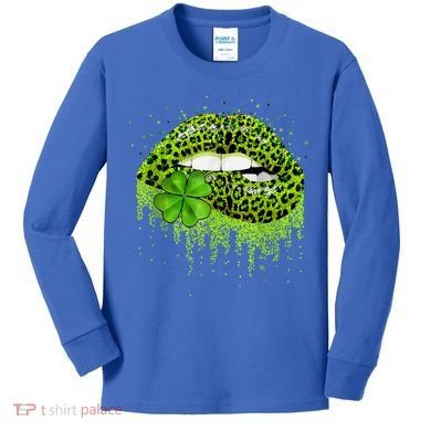 Green Lips Sexy Irish Leopard Shamrock St Patricks Day Kids Long Sleeve Shirt