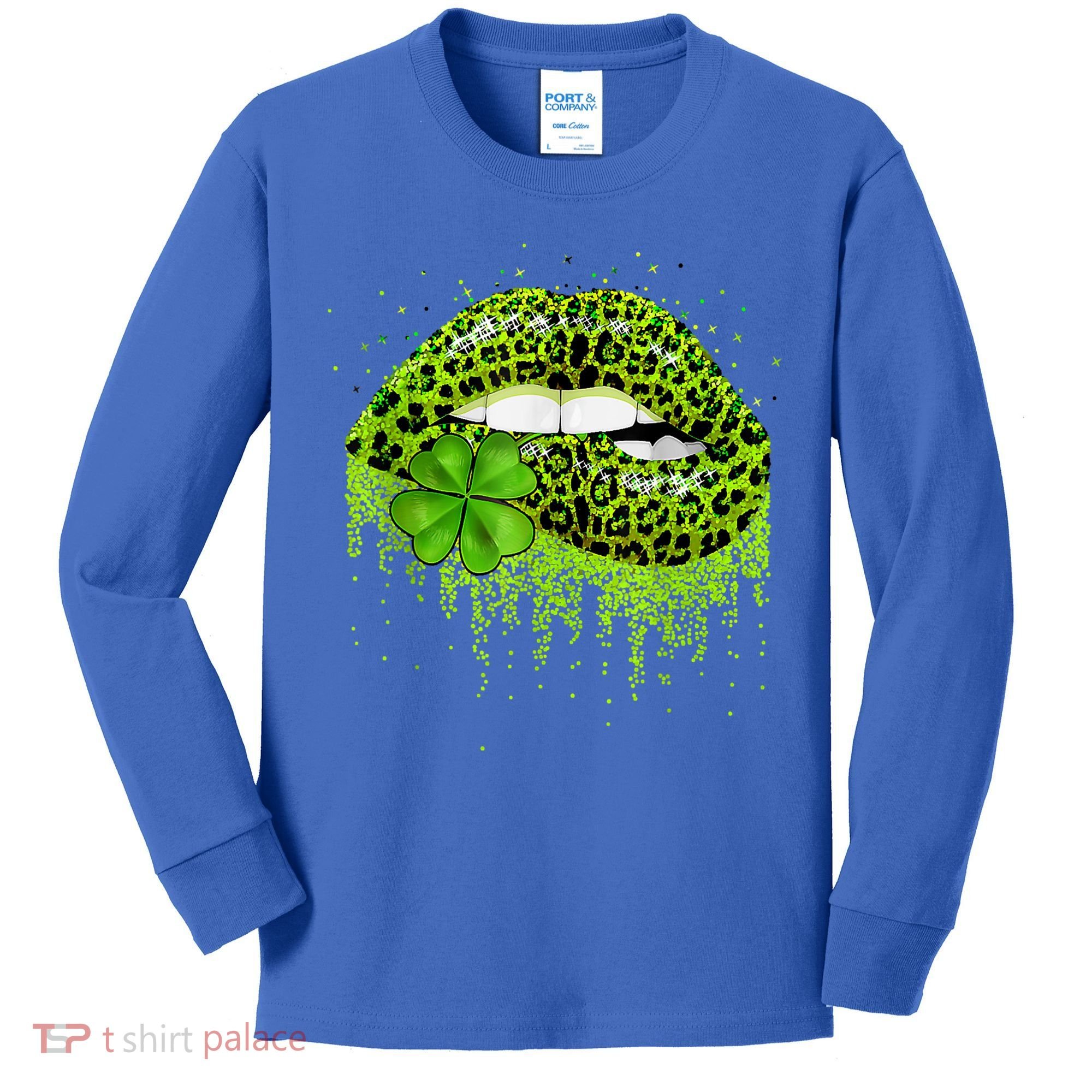 Green Lips Sexy Irish Leopard Shamrock St Patricks Day Kids Long Sleeve Shirt