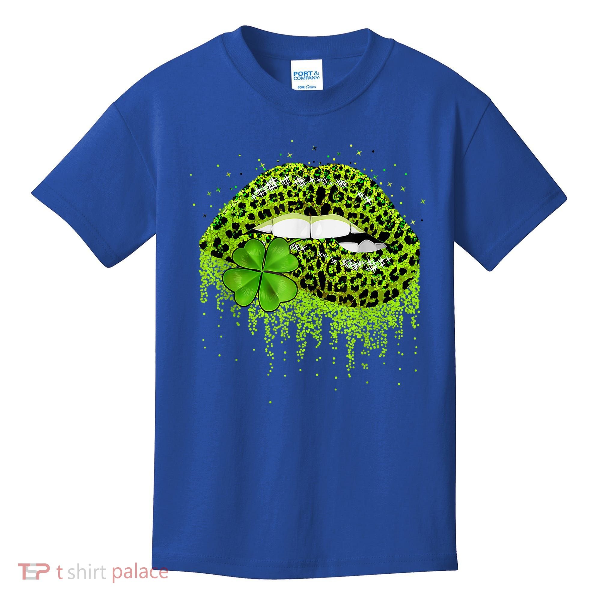 Green Lips Sexy Irish Leopard Shamrock St Patricks Day Kids T-Shirt