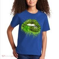Green Lips Sexy Irish Leopard Shamrock St Patricks Day Kids T-Shirt thumb 2