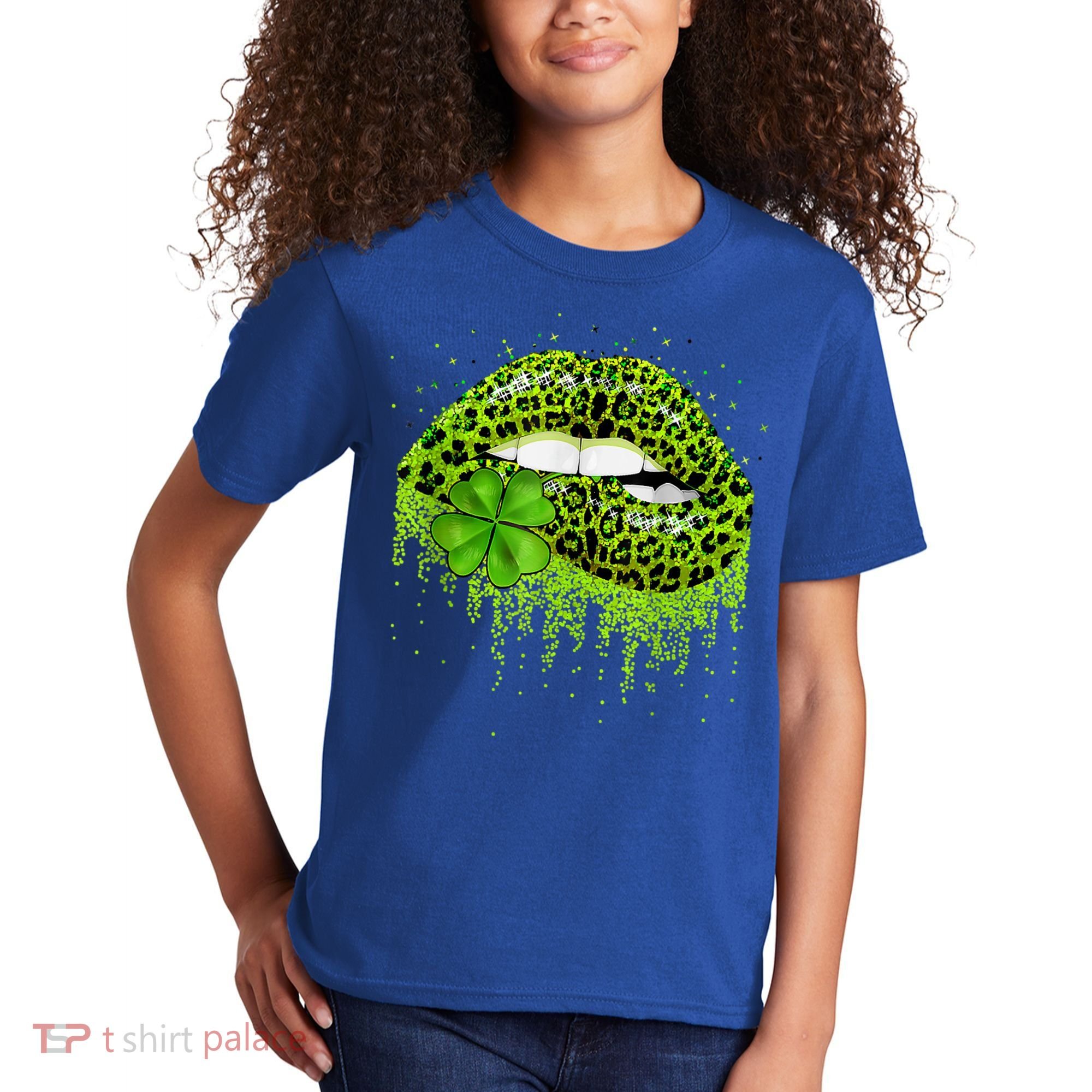 Green Lips Sexy Irish Leopard Shamrock St Patricks Day Kids T-Shirt