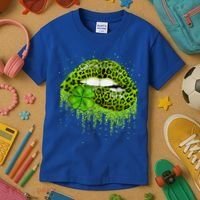 Green Lips Sexy Irish Leopard Shamrock St Patricks Day Kids T-Shirt thumb 3
