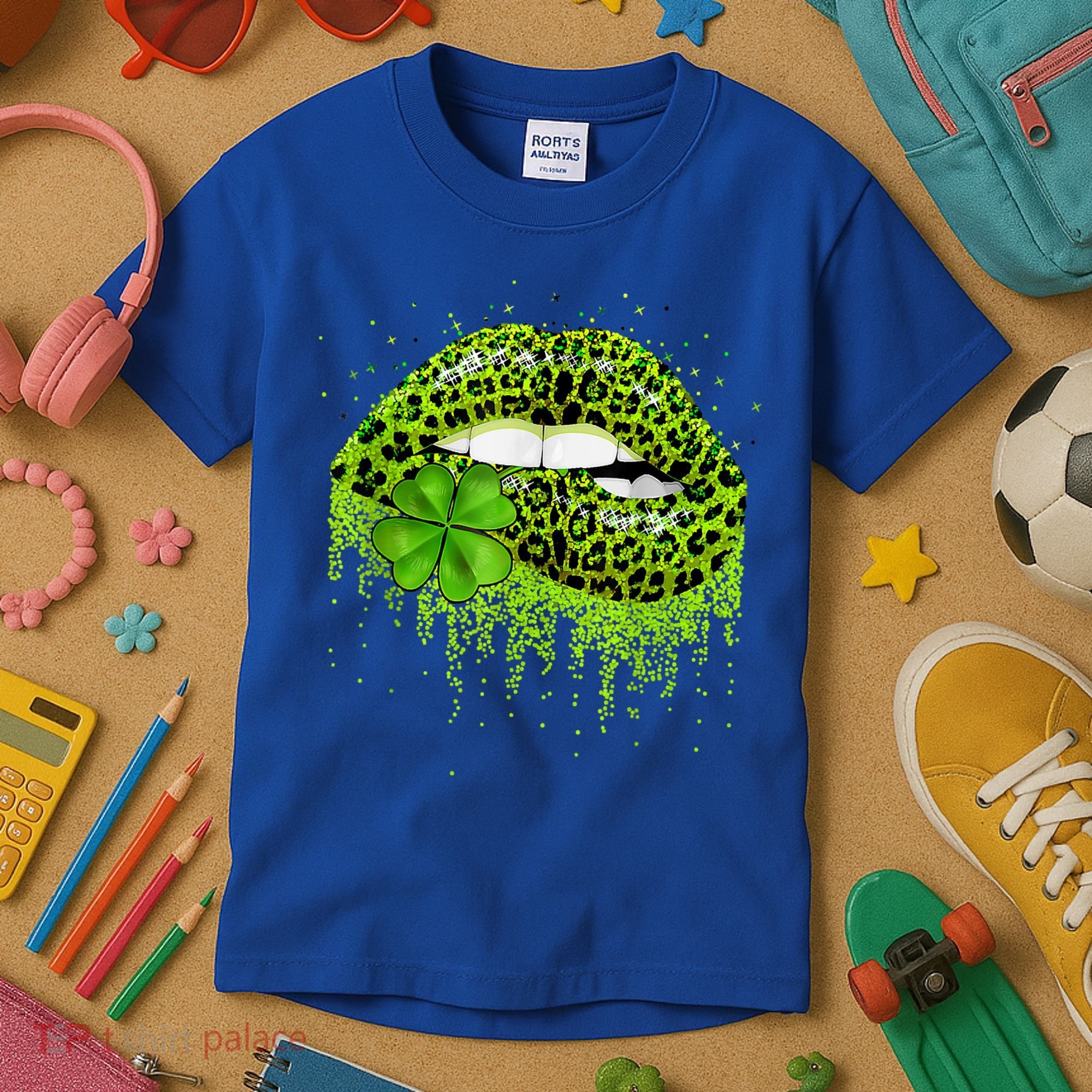 Green Lips Sexy Irish Leopard Shamrock St Patricks Day Kids T-Shirt