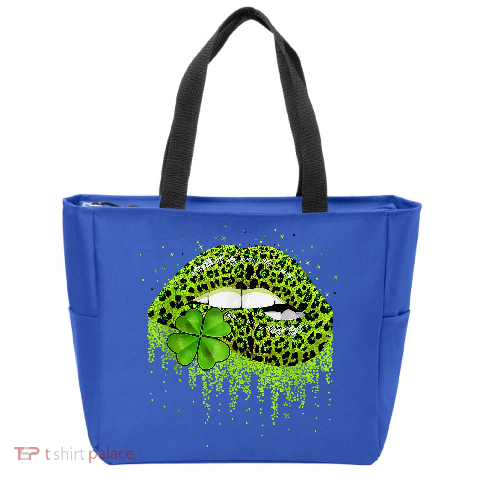 Green Lips Sexy Irish Leopard Shamrock St Patricks Day Tote Bag