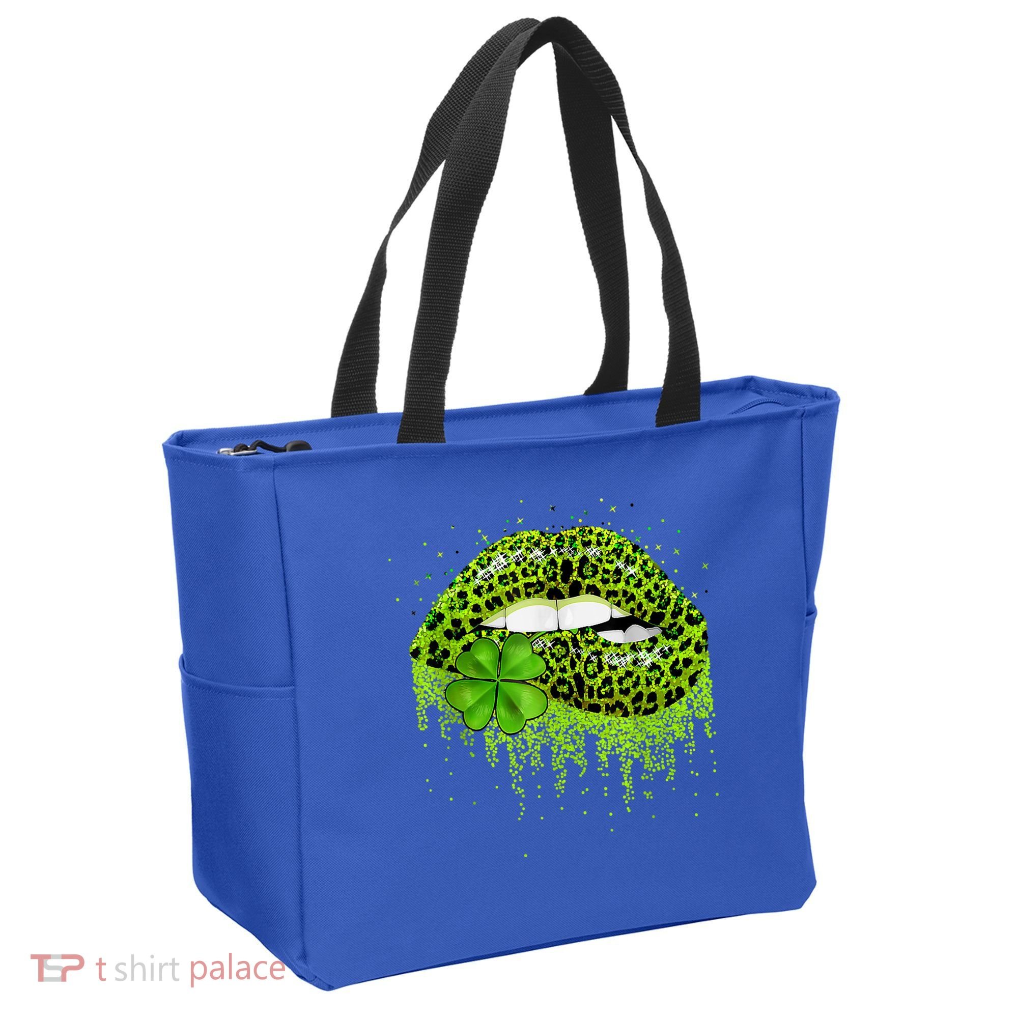 Green Lips Sexy Irish Leopard Shamrock St Patricks Day Tote Bag