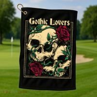 Gothic Lovers Skull And Rose Golf Towel thumb 1