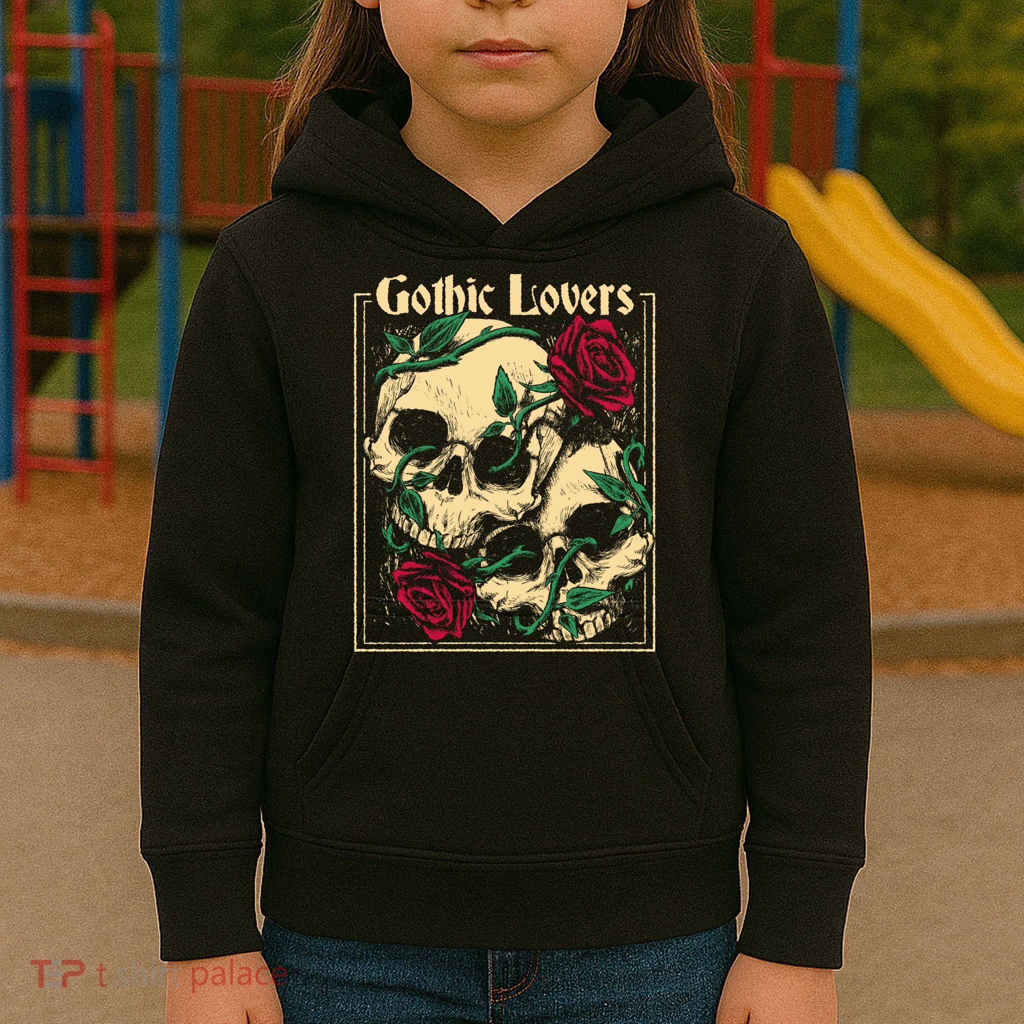 Gothic Lovers Skull And Rose Kids Hoodie